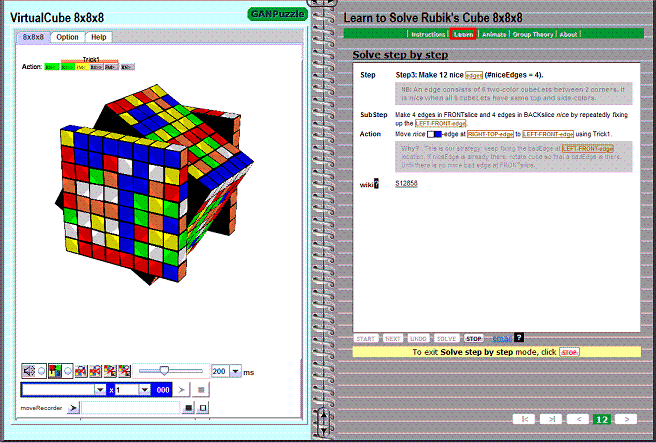 rubik's cube 8x8x8 software step animation solution